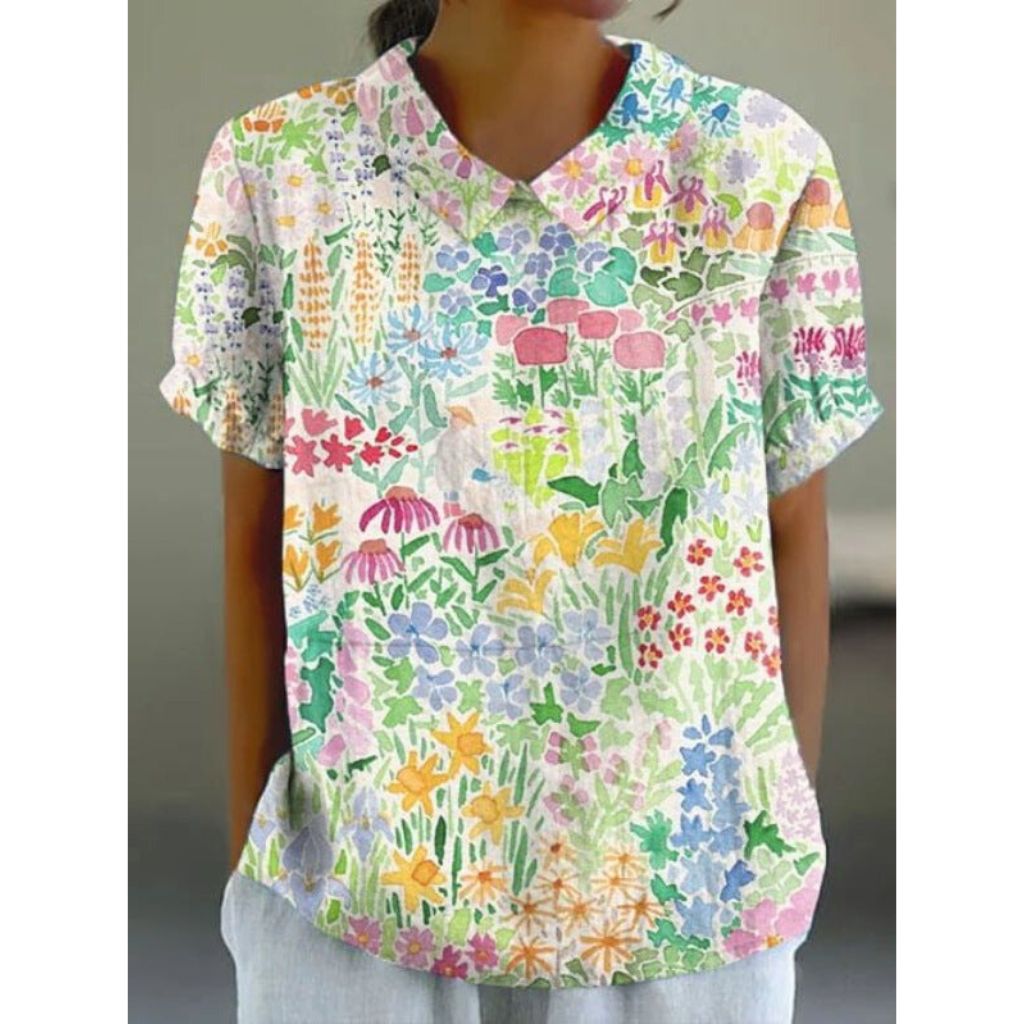 Blouse en Coton à Motif Floral Champêtre