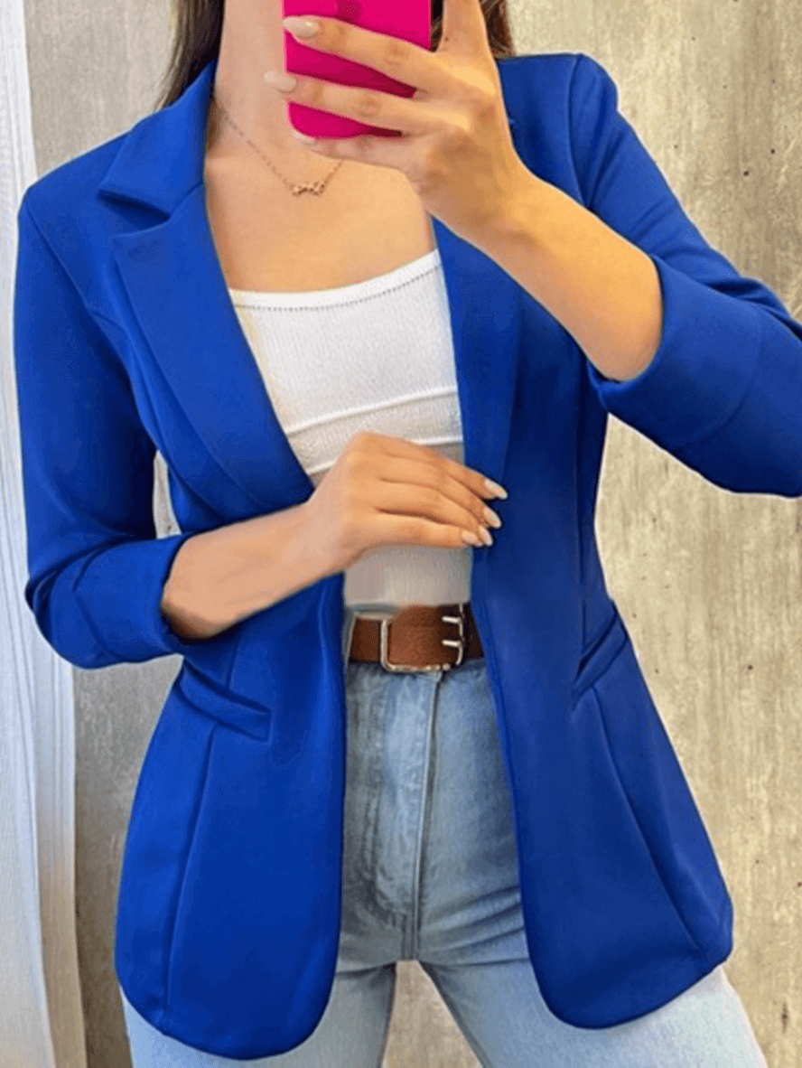 Blazer Élégant Femme Uni avec Poches, Col Revers et Manches Longues