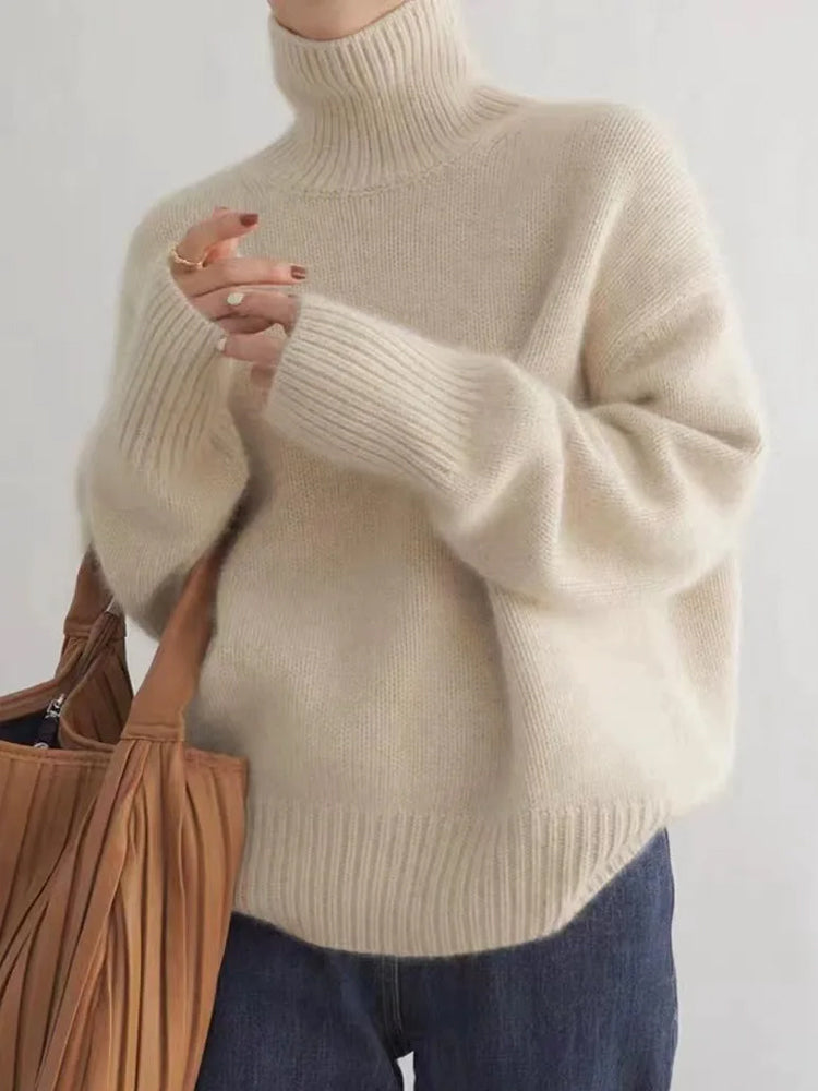 Pull Chic en Tricot avec Col Roulé pour Femme