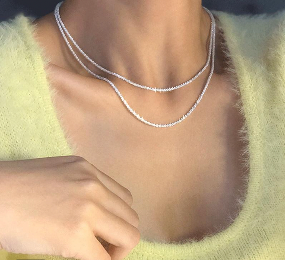 Collier Élégant en Argent à Double Chaîne pour Femmes - Design Étoilé
