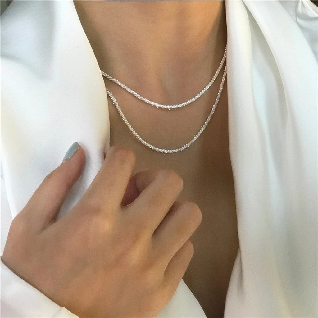 Collier Élégant en Argent à Double Chaîne pour Femmes - Design Étoilé