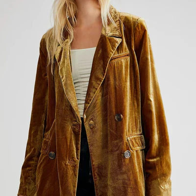 Blazer en Velours Élégant à Manches Longues avec Fermeture Boutonnée